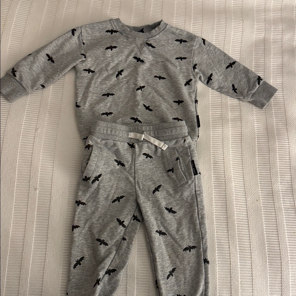LIKE NEW Sweatshirt and Joggers Set with Black Bat Print